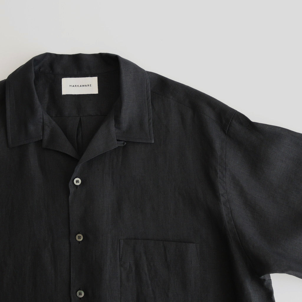 OPEN COLLAR WIDE SHIRT S/S #BLACK [A24B-05SH01B]