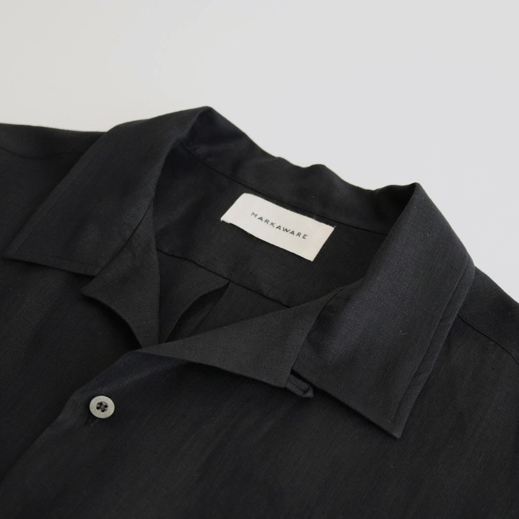OPEN COLLAR WIDE SHIRT S/S #BLACK [A24B-05SH01B]