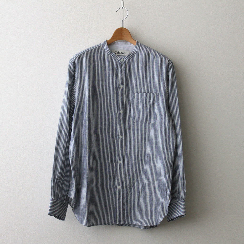 Grandad Collar Stripe Shirt #Navy Stripe [6041-1102]