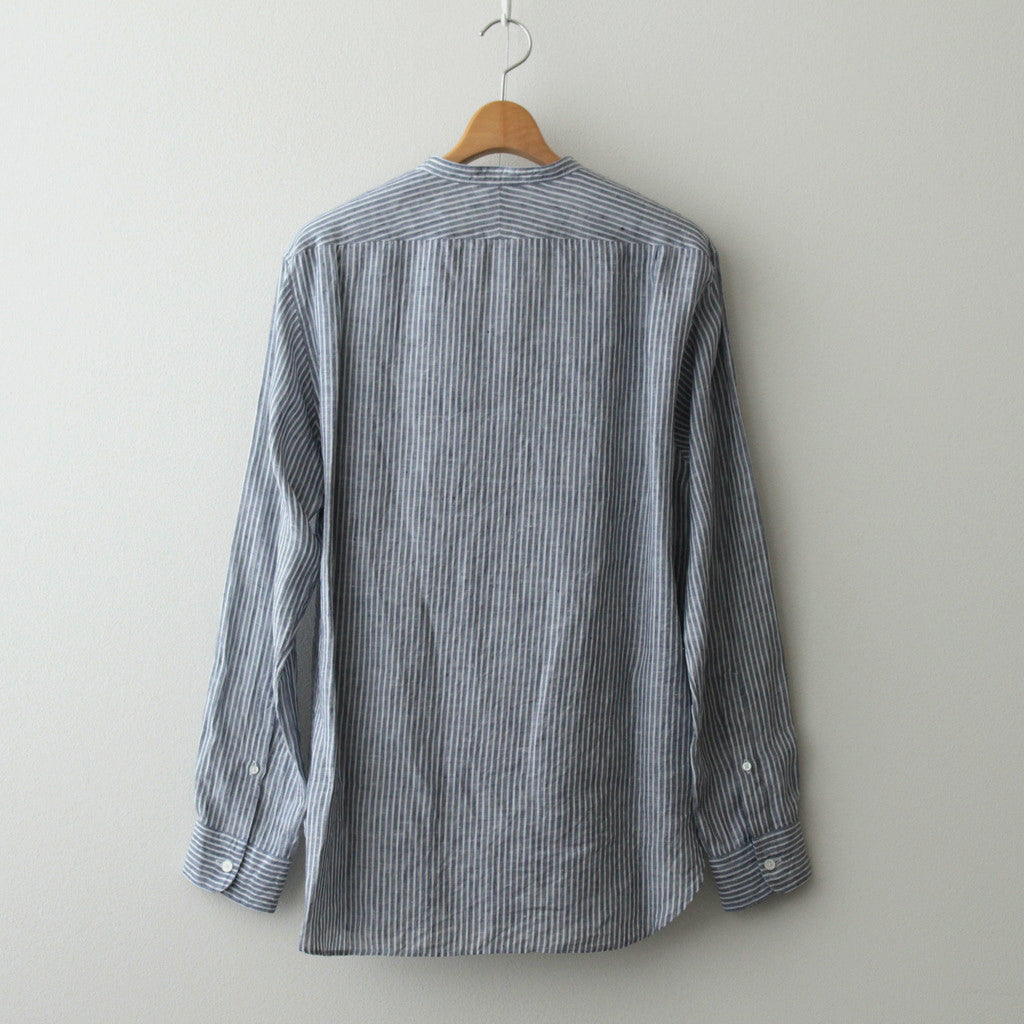 Grandad Collar Stripe Shirt #Navy Stripe [6041-1102]