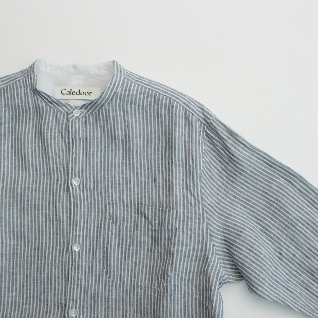 Grandad Collar Stripe Shirt #Navy Stripe [6041-1102]