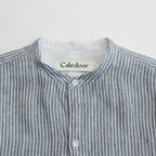 Grandad Collar Stripe Shirt #Navy Stripe [6041-1102]