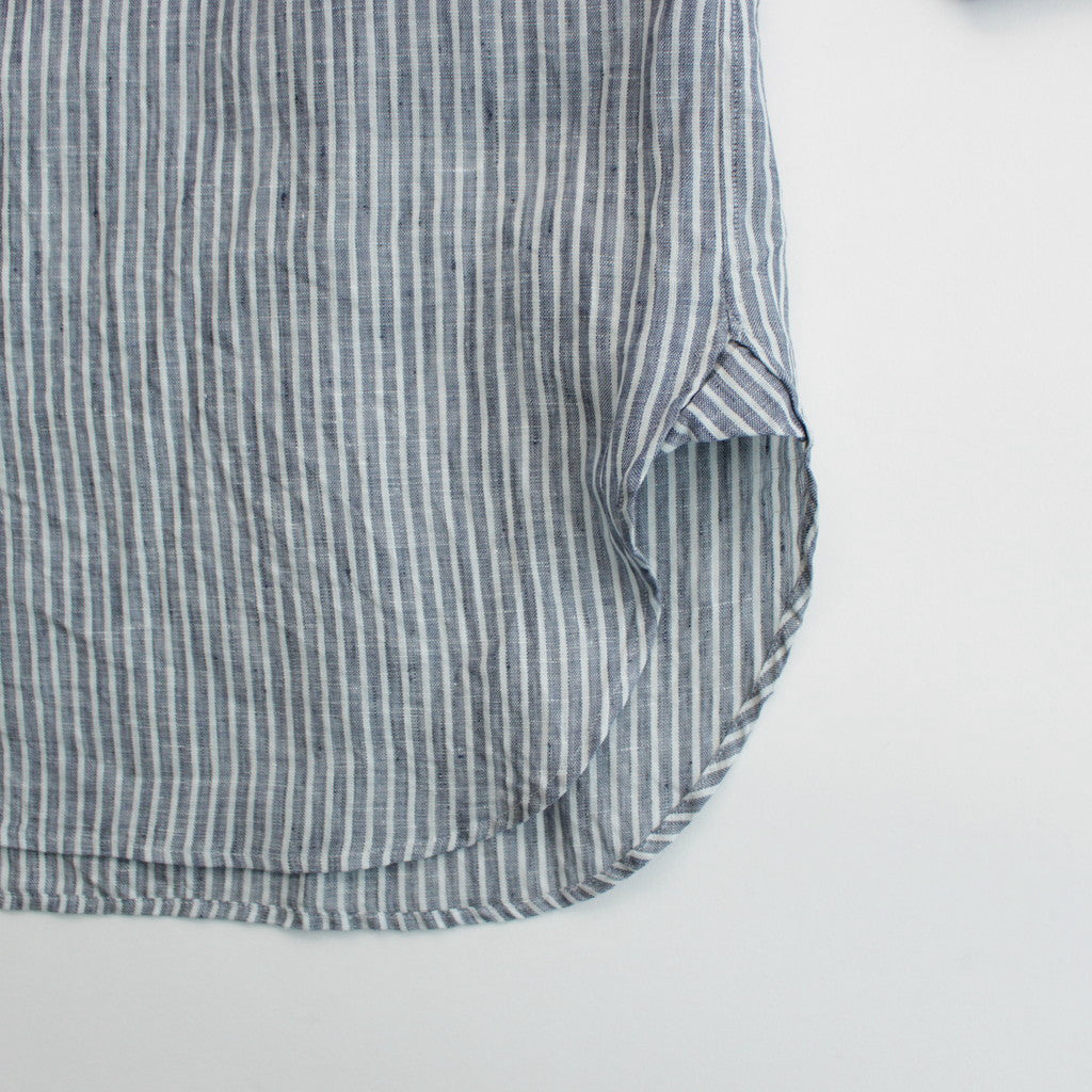 Grandad Collar Stripe Shirt #Navy Stripe [6041-1102]