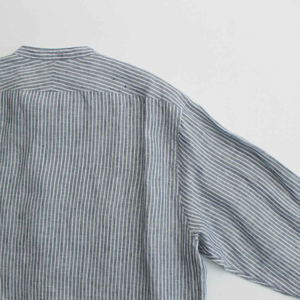 Grandad Collar Stripe Shirt #Navy Stripe [6041-1102]