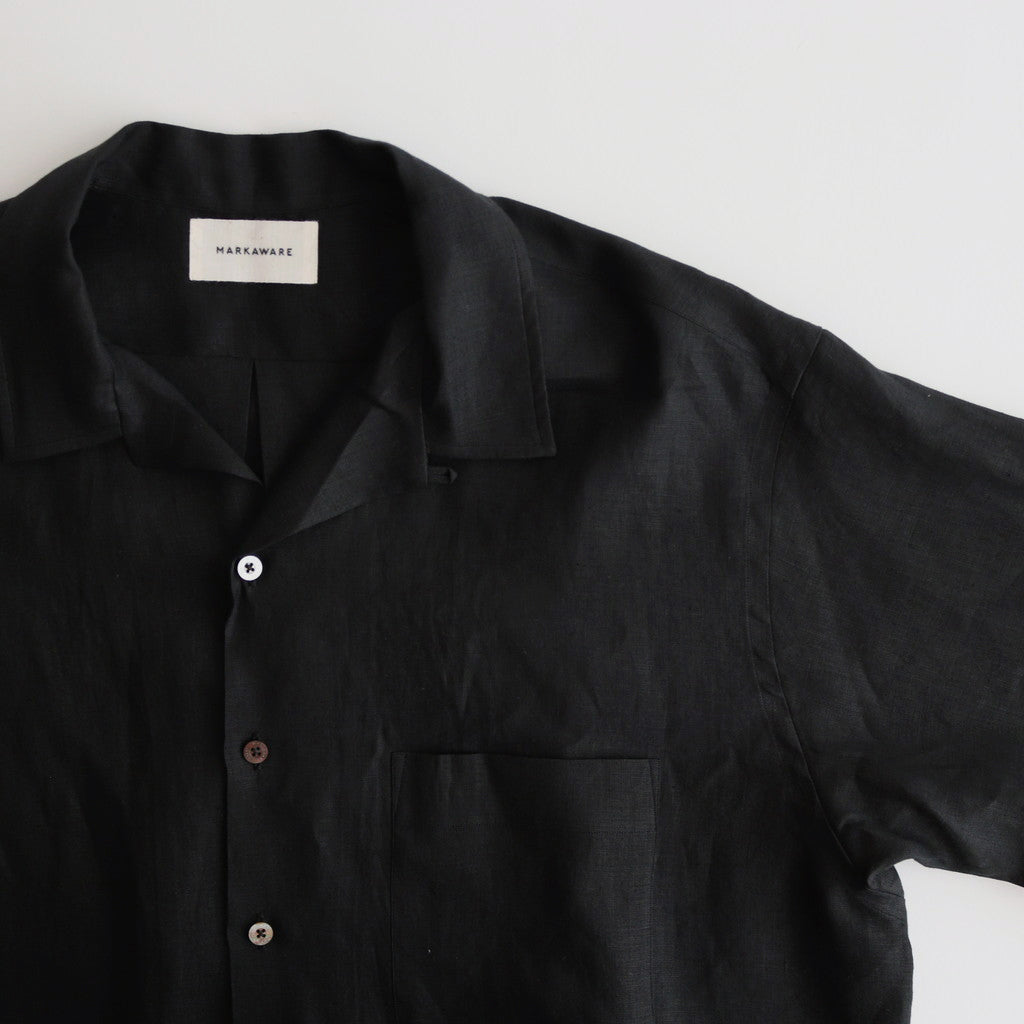 HEMP SHIRTING OPEN COLLAR SHIRT L/S #BLACK [A24A-16SH01C]
