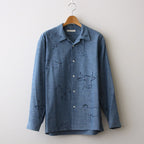 ORIGINAL PRINTED OPEN COLLAR SHIRTS(DRAWING)Long-sleeve #INDIGO [241OJ-SH03]