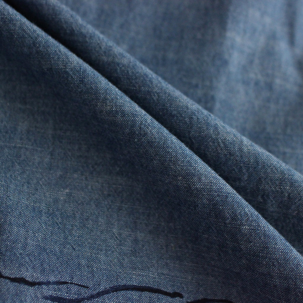 ORIGINAL PRINTED OPEN COLLAR SHIRTS(DRAWING)Long-sleeve #INDIGO [241OJ-SH03]