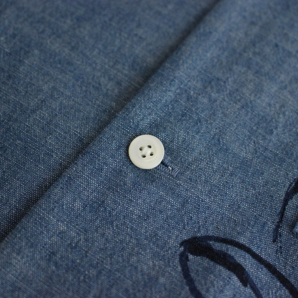 ORIGINAL PRINTED OPEN COLLAR SHIRTS(DRAWING)Long-sleeve #INDIGO [241OJ-SH03]