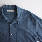 ORIGINAL PRINTED OPEN COLLAR SHIRTS(DRAWING)Long-sleeve #INDIGO [241OJ-SH03]