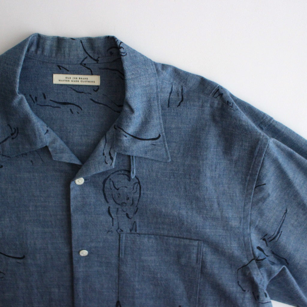 ORIGINAL PRINTED OPEN COLLAR SHIRTS(DRAWING)Long-sleeve #INDIGO [241OJ-SH03]