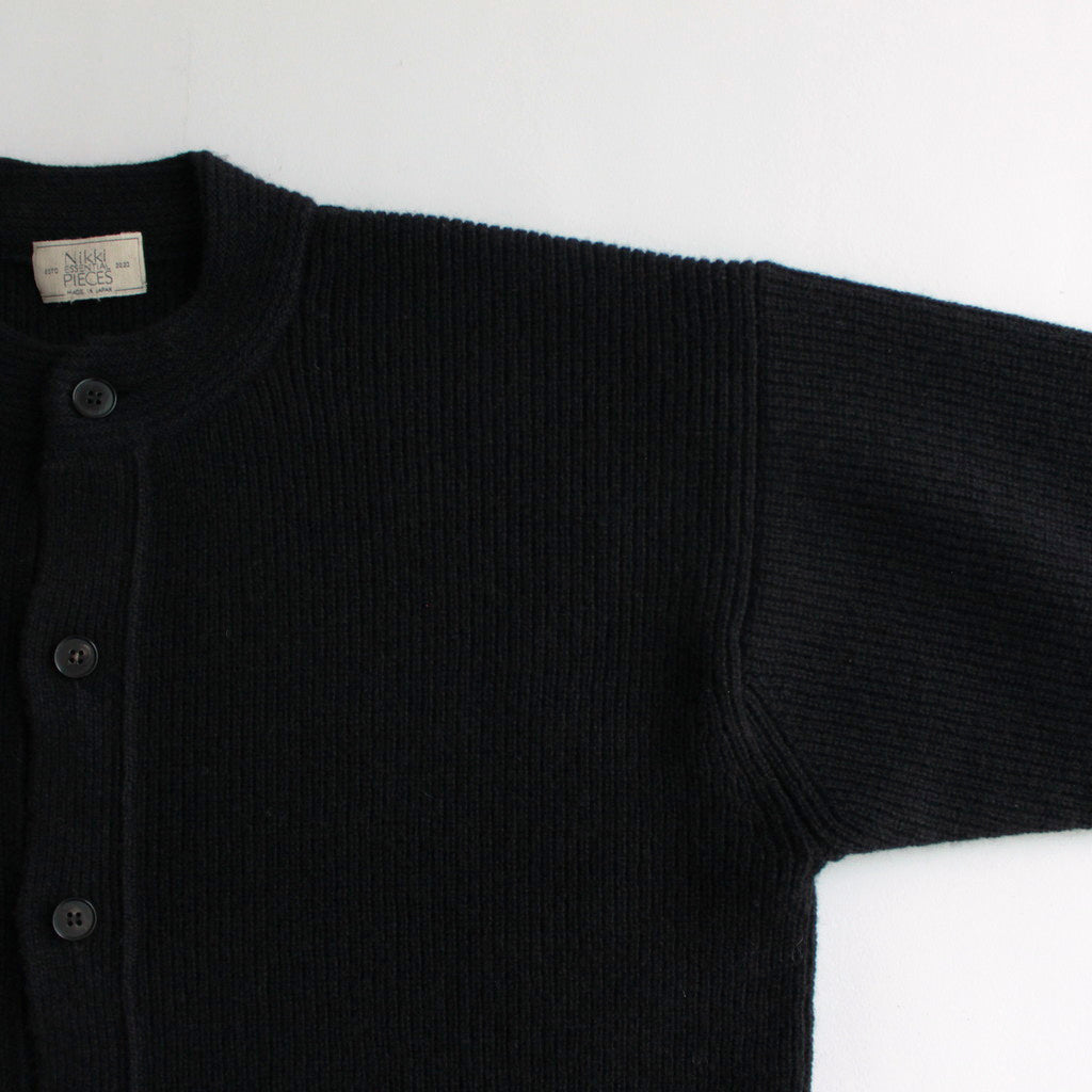 All-yak crewneck cardigan #Black×Navy [2023-N06]