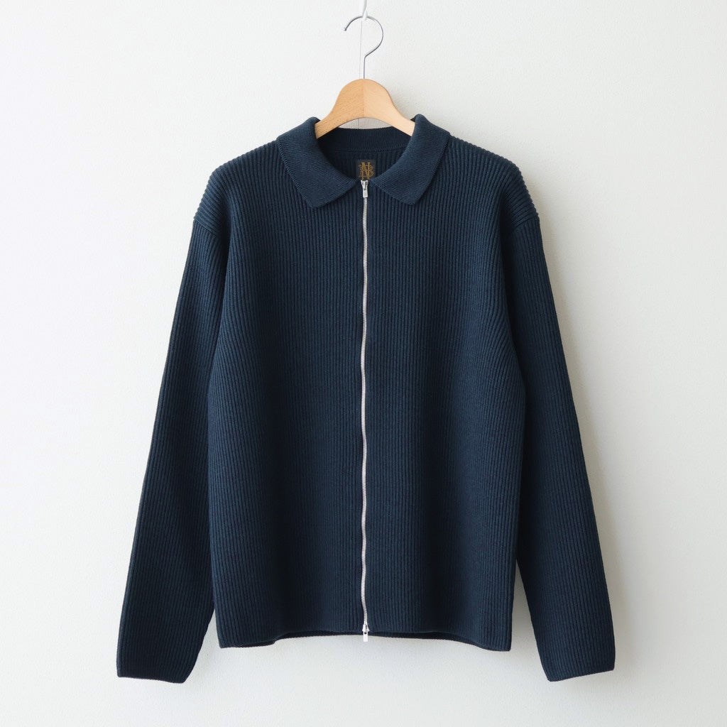 SOLID WOOL RIB POLO ZIP UP CARDIGAN #DARK GREEN×NAVY [BN-25FM-044]