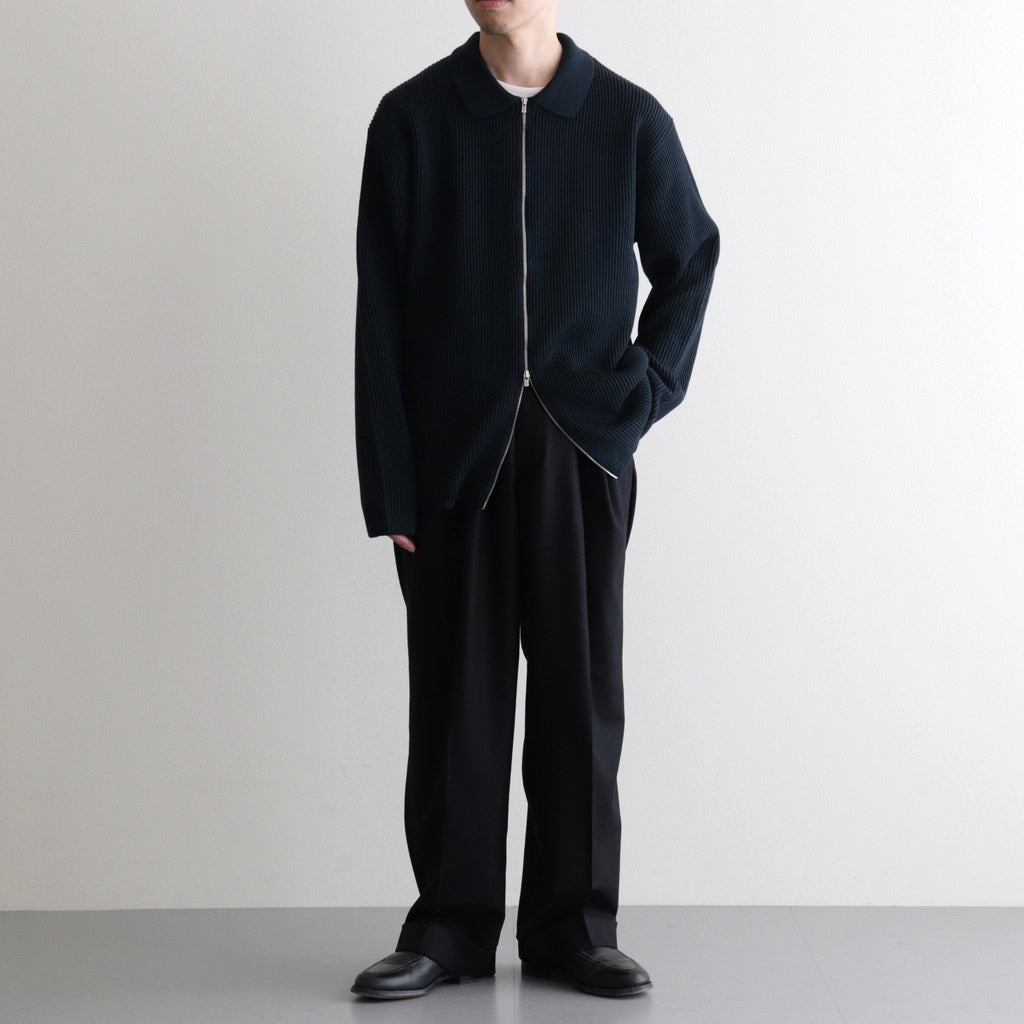 SOLID WOOL RIB POLO ZIP UP CARDIGAN #DARK GREEN×NAVY [BN-25FM-044