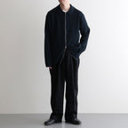 SOLID WOOL RIB POLO ZIP UP CARDIGAN #DARK GREEN×NAVY [BN-25FM-044]