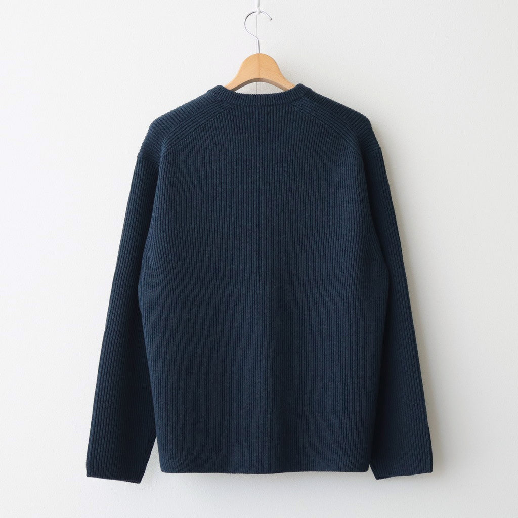 SOLID WOOL RIB CREW NECK #DARK GREEN×NAVY [BN-25FM-042]