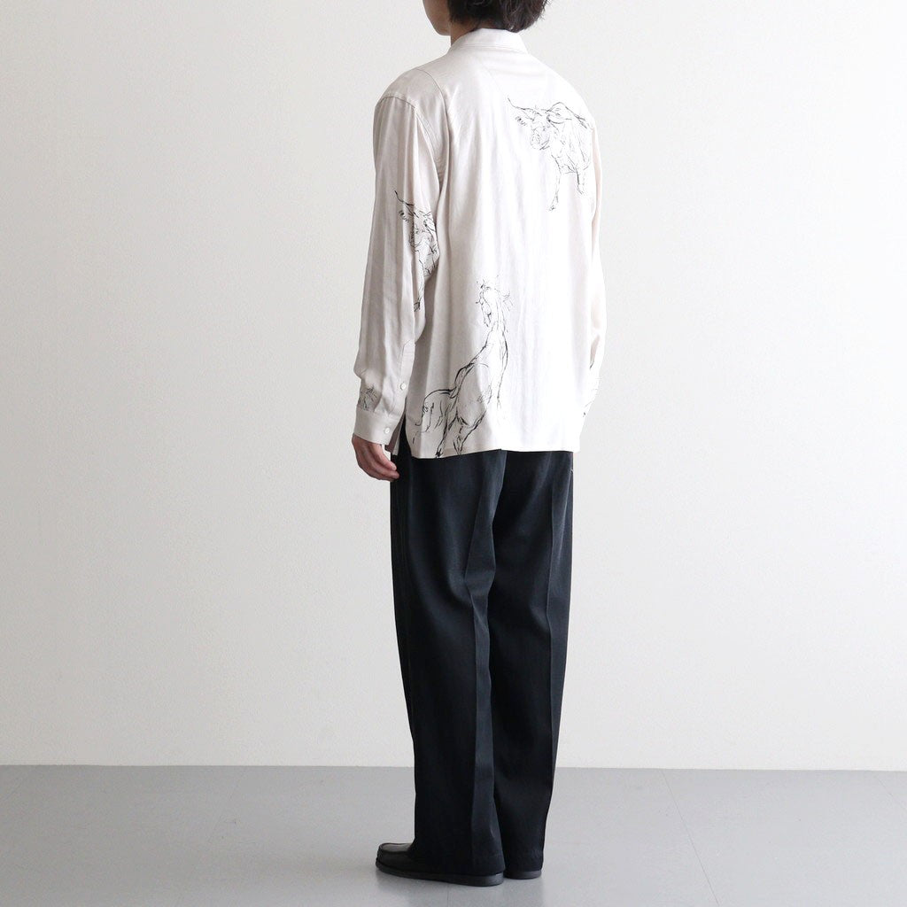 ORIGINAL PRINTED OPEN COLLAR SHIRTS (ANIMAL DRAWING) Long-sleeve #IVORY [261OJ-SH18]