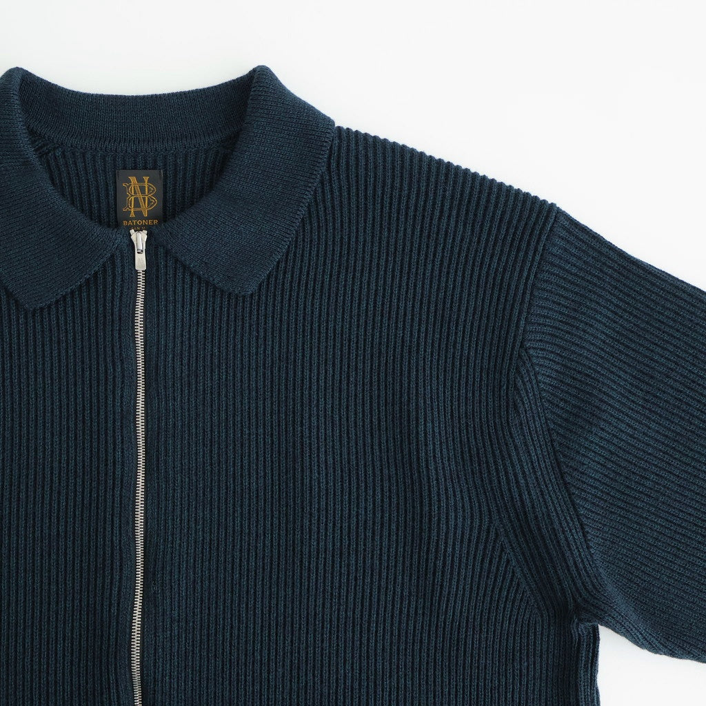 SOLID WOOL RIB POLO ZIP UP CARDIGAN #DARK GREEN×NAVY [BN-25FM-044]