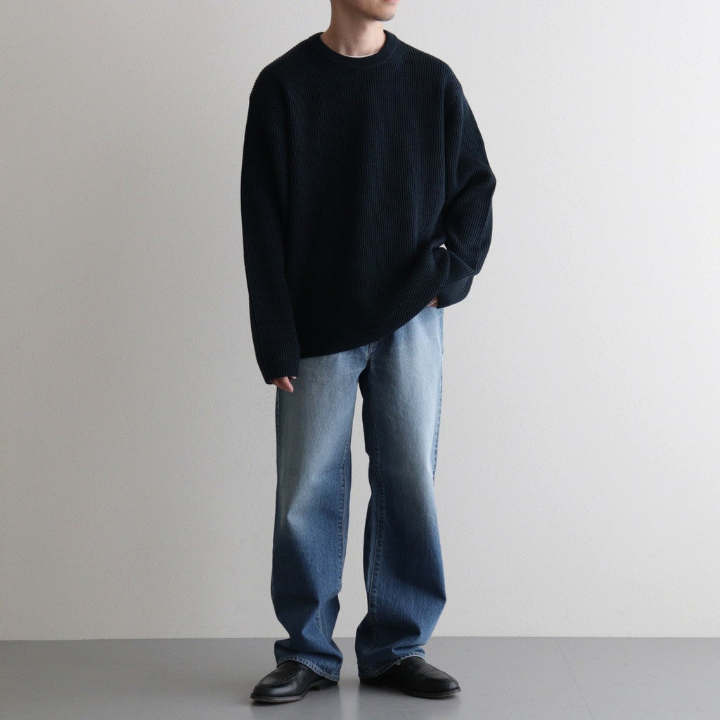 SOLID WOOL RIB CREW NECK #DARK GREEN×NAVY [BN-25FM-042] – Diffusion