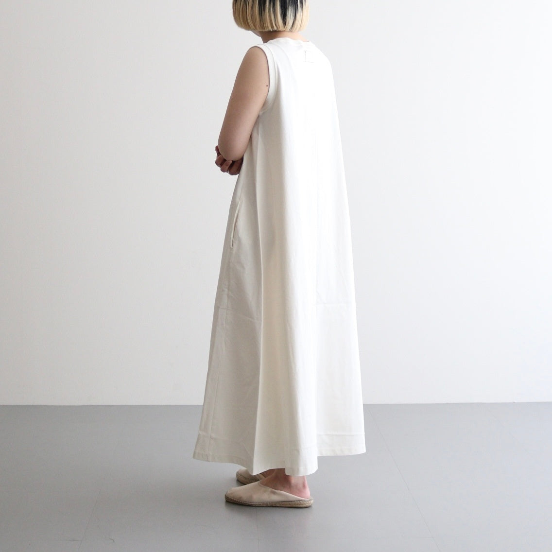 Cotton Jersey Sleeveless Flared Dress #Ivory [N25SF060]