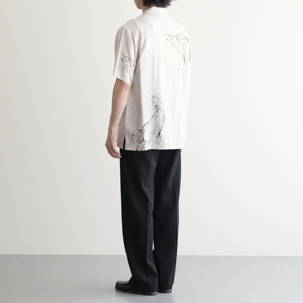 ORIGINAL PRINTED OPEN COLLAR SHIRTS (ANIMAL DRAWING) Short-sleeve #IVORY [261OJ-SH22]