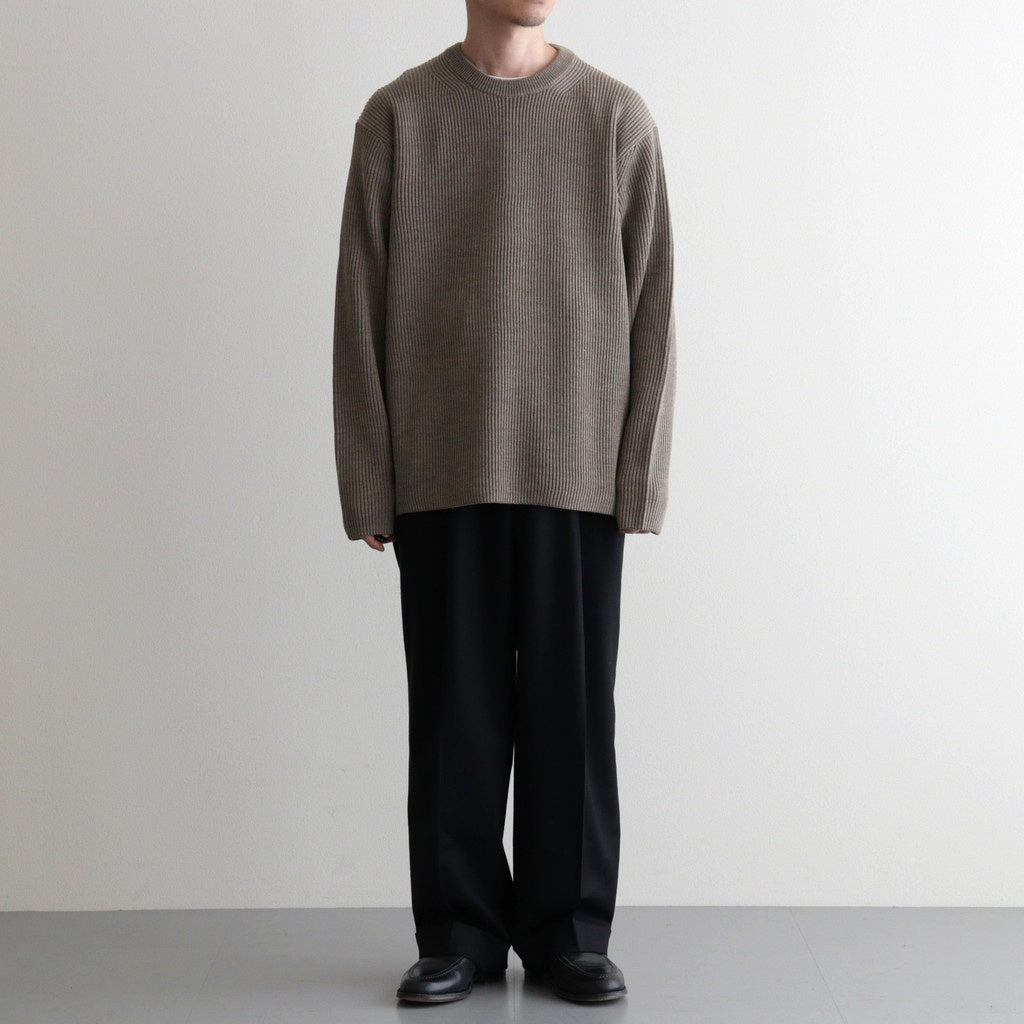 SOLID WOOL RIB CREW NECK #MELANGE BROWN [BN-25FM-042]