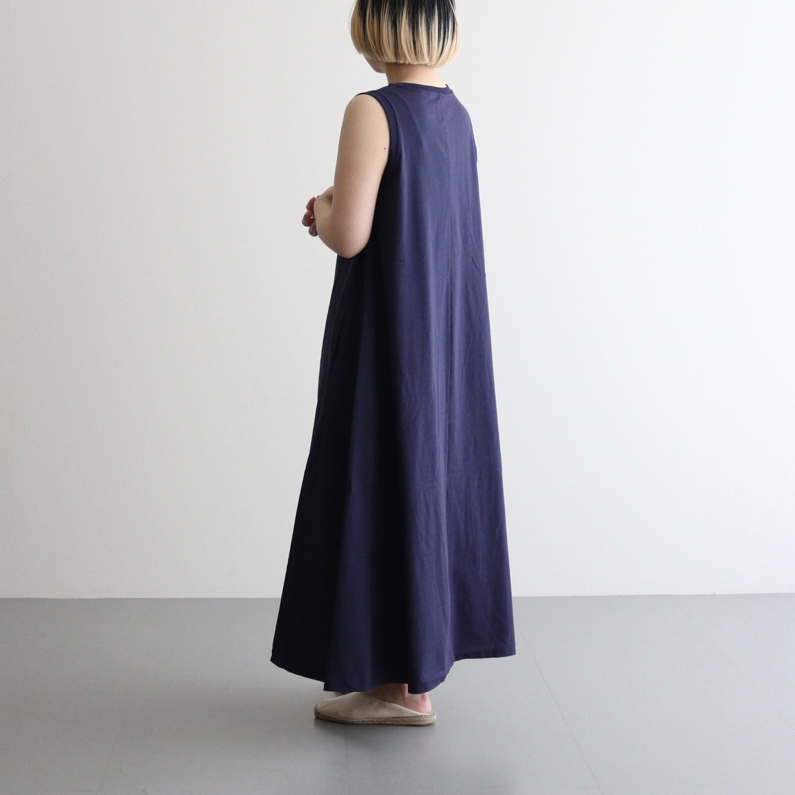 Cotton Jersey Sleeveless Flared Dress #Navy [N25SF060]