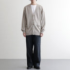 WASHED HIGH COUNT LINEN V NECK CARDIGAN #NATURAL [BN-26SM-021]