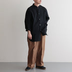 CHAMBRAY STAND COLLAR CUFFLESS SHIRT #BLACK [BHS23F018]