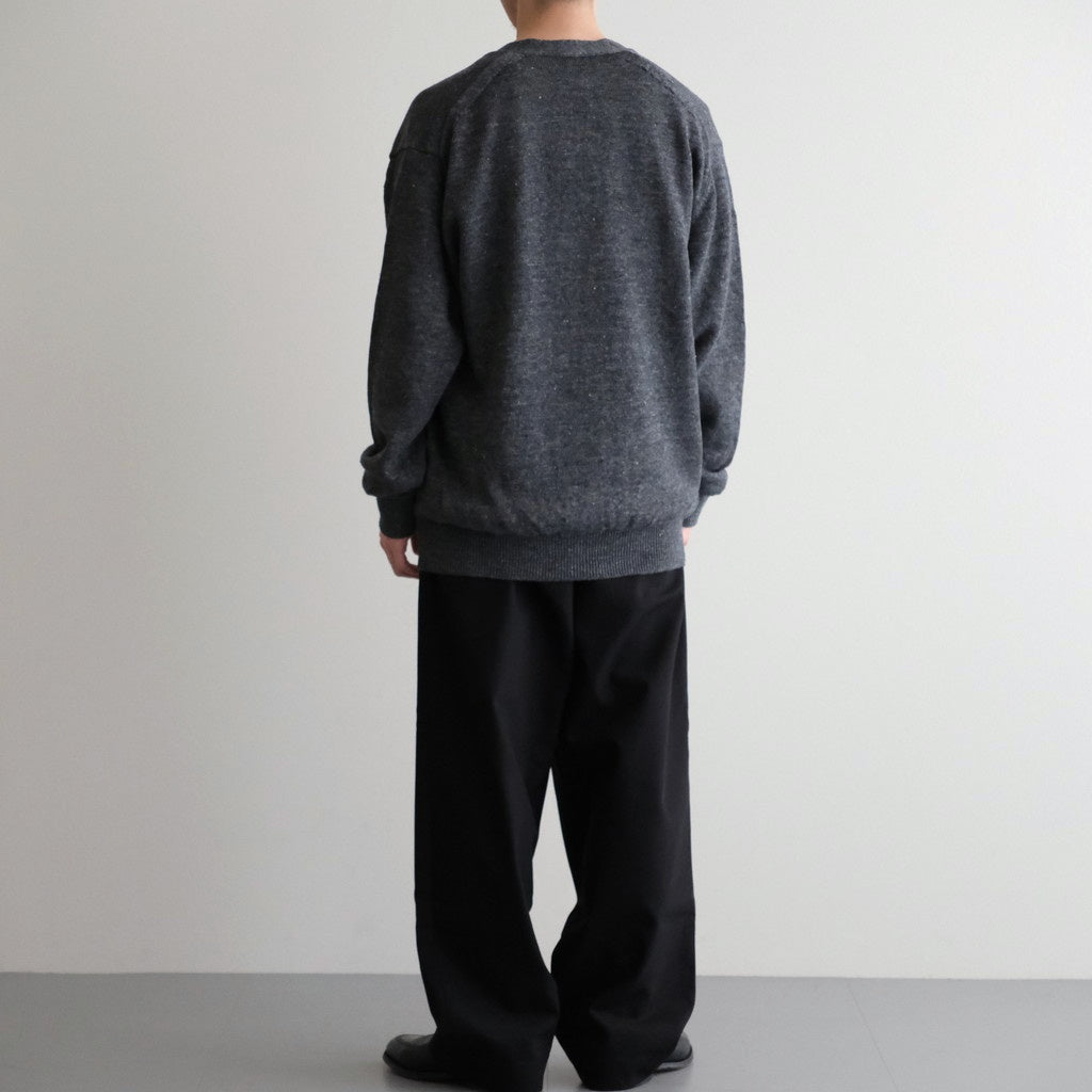 WASHED HIGH COUNT LINEN V NECK CARDIGAN #CHARCOAL [BN-26SM-021]