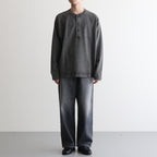 OPEN END COTTON PIGMENT DYE HENRY NECK P/O #020 CHARCOAL [17052 66024]