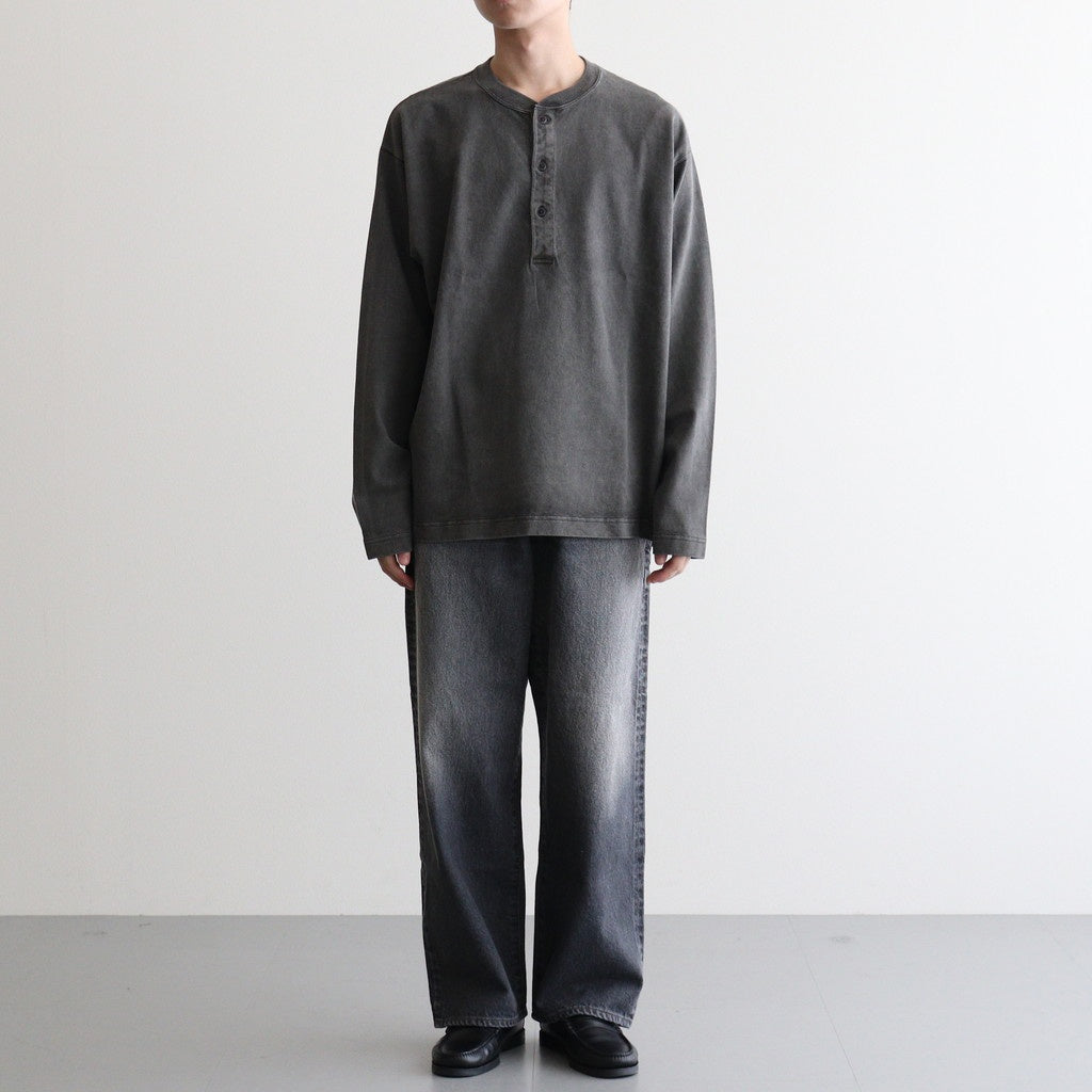 OPEN END COTTON PIGMENT DYE HENRY NECK P/O #020 CHARCOAL [17052 66024]