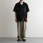ORIGINAL PRINTED OPEN COLLAR SHIRTS (ANIMAL DRAWING) Short-sleeve #BLACK [261OJ-SH22]