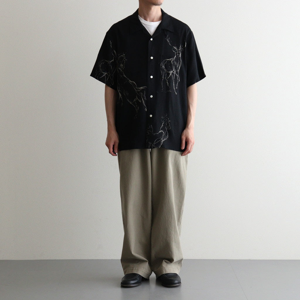 ORIGINAL PRINTED OPEN COLLAR SHIRTS (ANIMAL DRAWING) Short-sleeve #BLACK [261OJ-SH22]