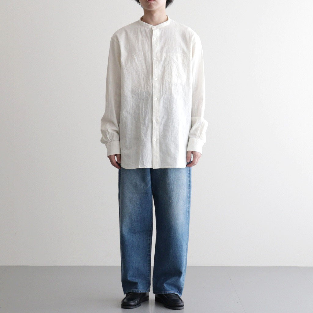 Grandad Collar Dobby Stripe Shirt #Off White [6061-1103]