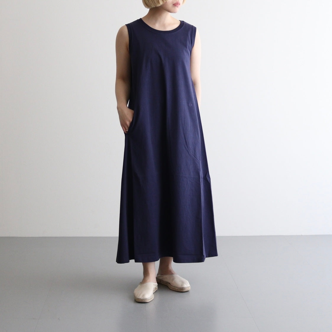 Cotton Jersey Sleeveless Flared Dress #Navy [N25SF060]