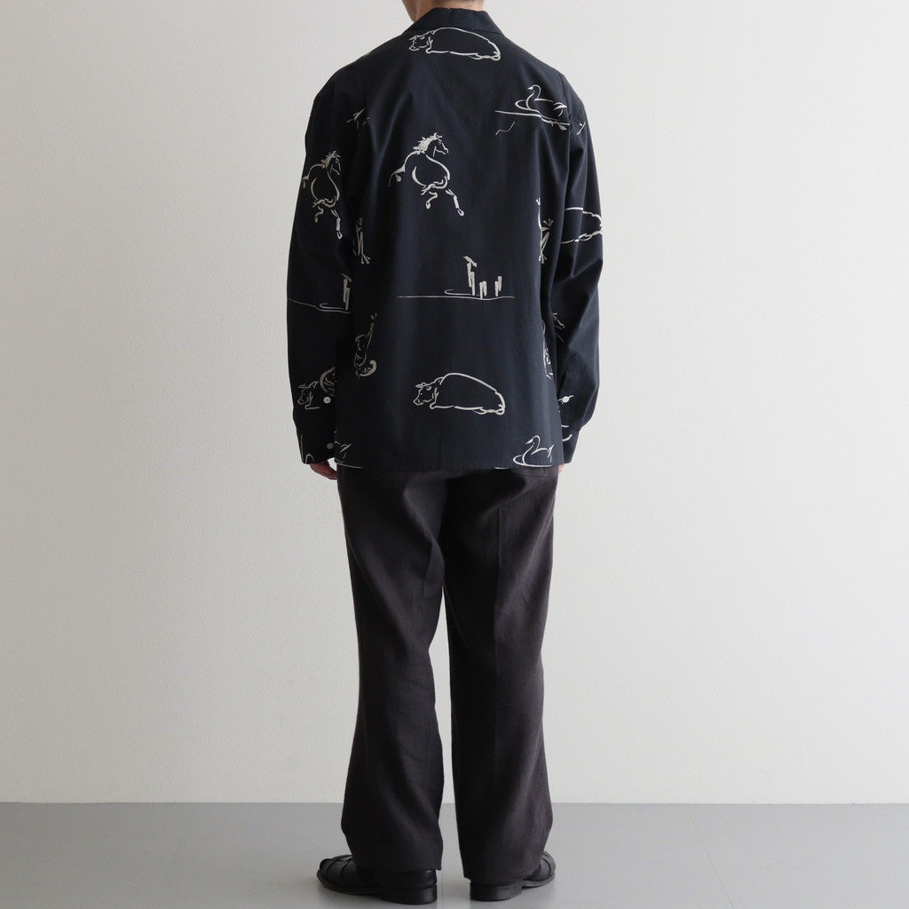 ORIGINAL PRINTED OPEN COLLAR SHIRTS (Animal Drawing) Long-sleeve #ONYX [251OJ-SH18]