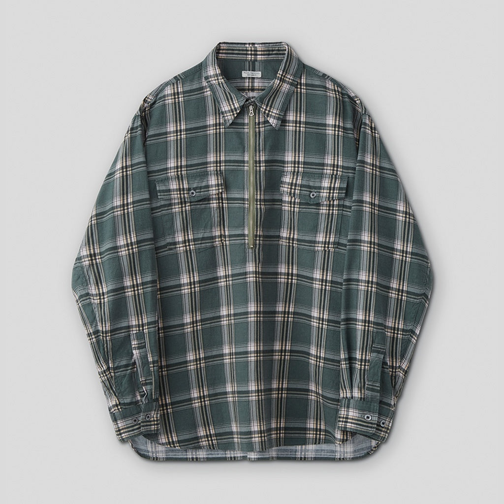 PRINT FLANNEL HALF ZIP SHIRT #JADE GREEN [PMAS-LS04]