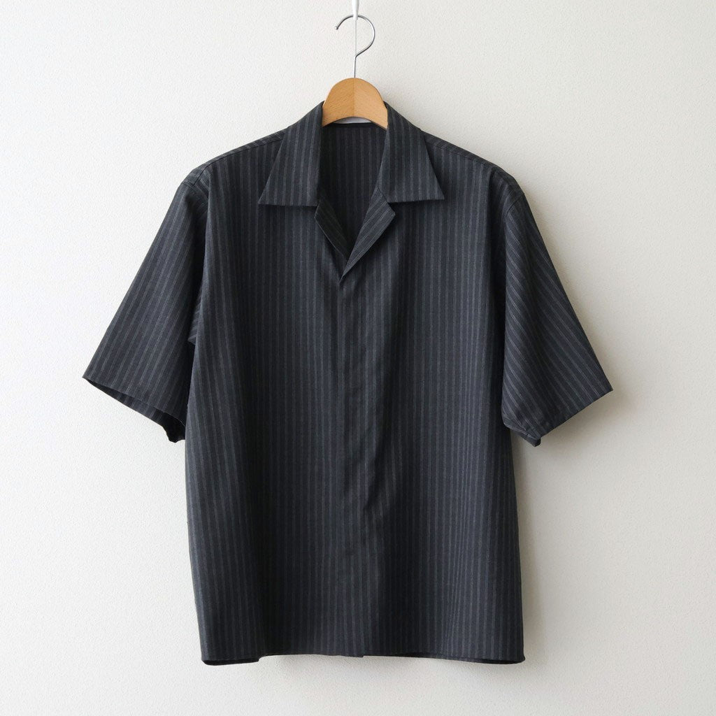 FLY FRONT OPEN COLLAR S/S SHIRT #GRAY STRIPE [M26A11SH02B]