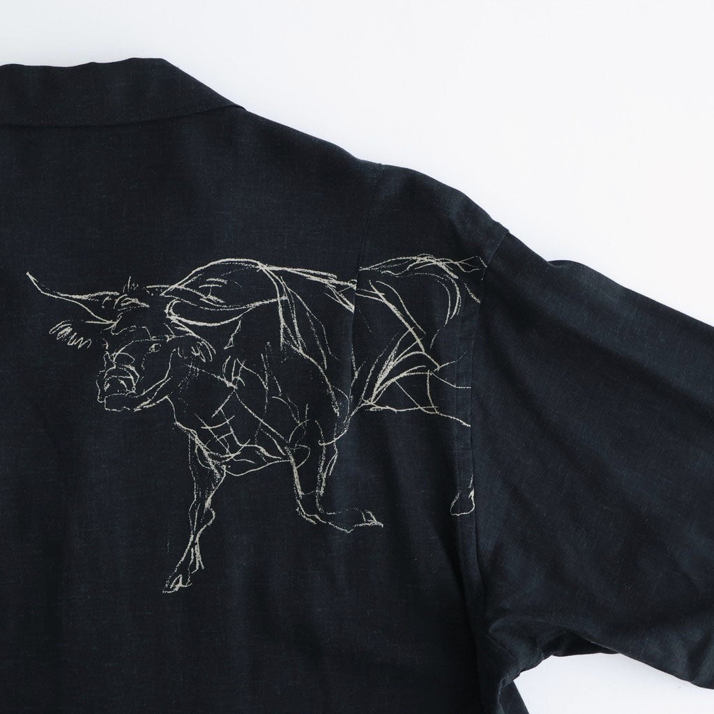 ORIGINAL PRINTED OPEN COLLAR SHIRTS (ANIMAL DRAWING) Long-sleeve #BLACK [261OJ-SH18]