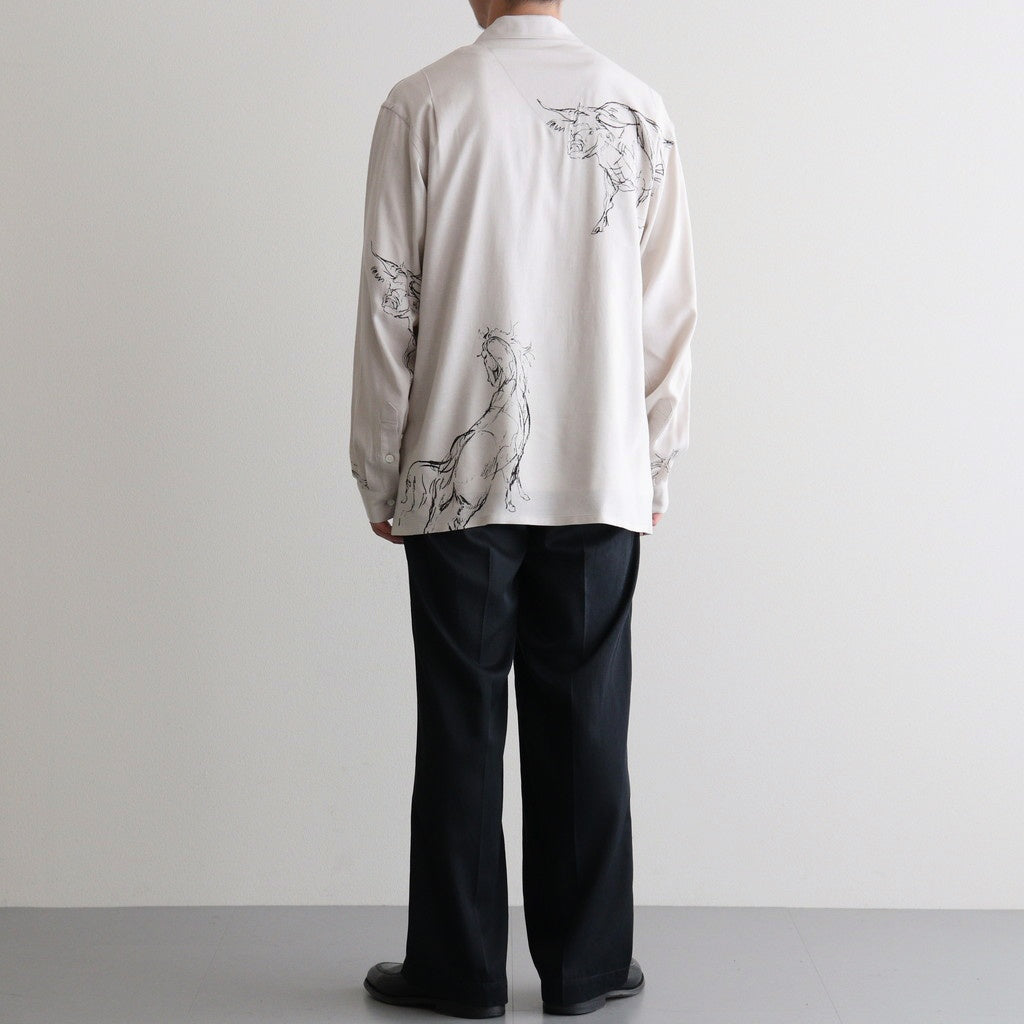 ORIGINAL PRINTED OPEN COLLAR SHIRTS (ANIMAL DRAWING) Long-sleeve #IVORY [261OJ-SH18]