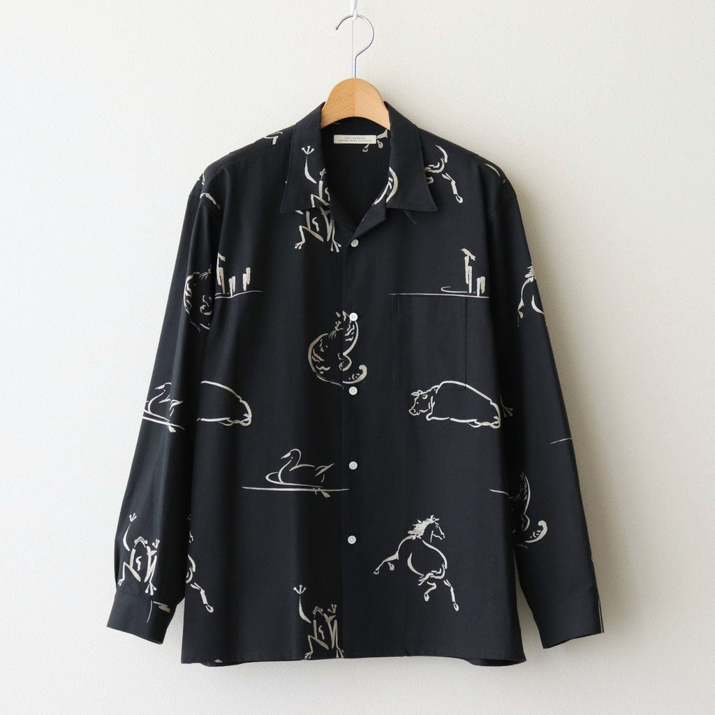 ORIGINAL PRINTED OPEN COLLAR SHIRTS (Animal Drawing) Long-sleeve #ONYX [251OJ-SH18]