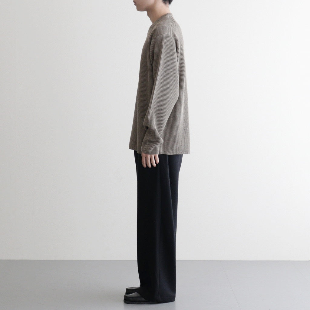 SOLID WOOL RIB CREW NECK #MELANGE BROWN [BN-25FM-042]