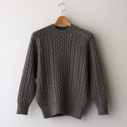 SOLID WOOL ARAN CREW NECK #GREIGE [BN-24FL-035]