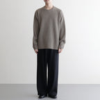 SOLID WOOL RIB CREW NECK #MELANGE BROWN [BN-25FM-042]