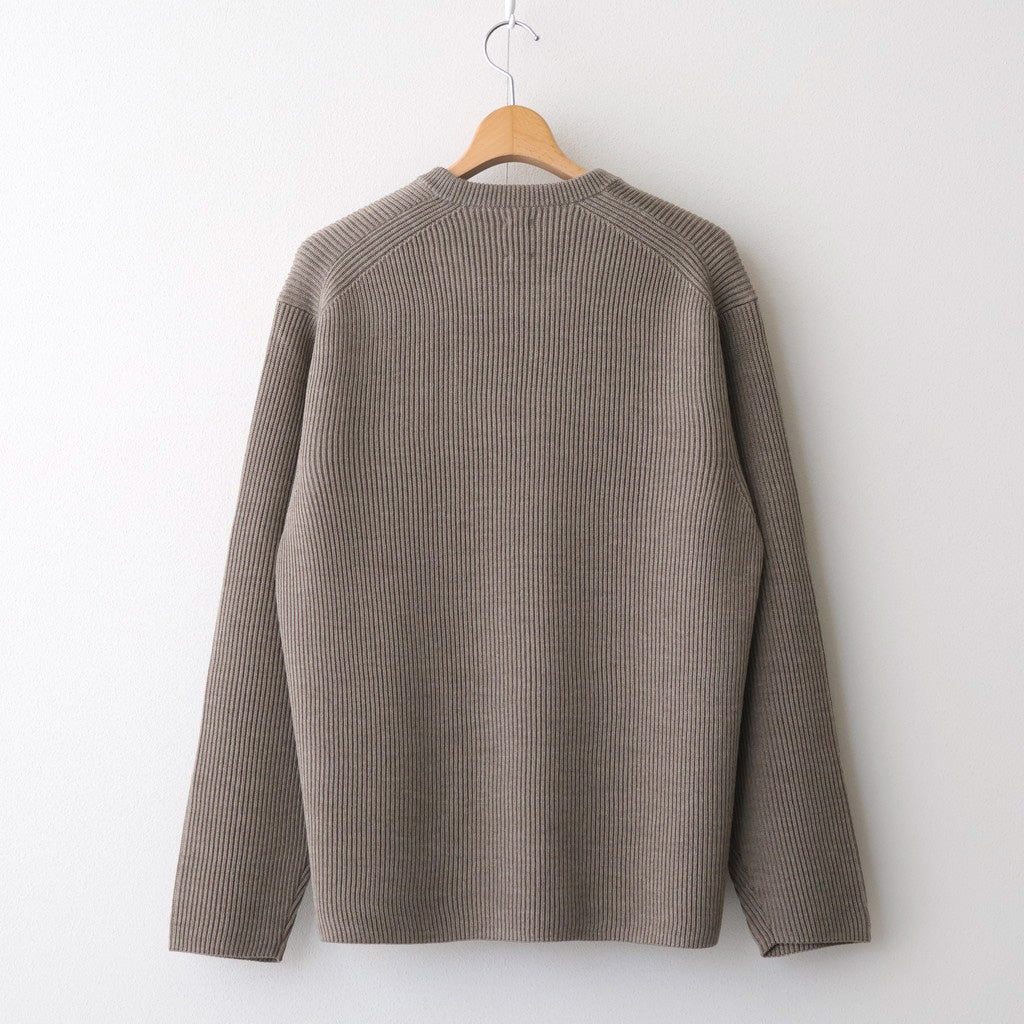 SOLID WOOL RIB CREW NECK #MELANGE BROWN [BN-25FM-042]