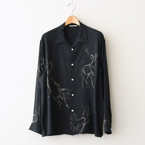ORIGINAL PRINTED OPEN COLLAR SHIRTS (ANIMAL DRAWING) Long-sleeve #BLACK [261OJ-SH18]