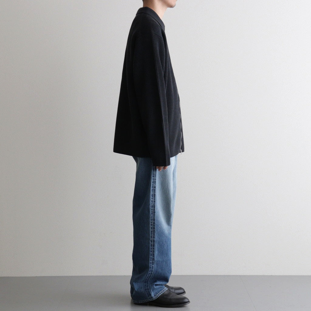 SOLID WOOL RIB POLO ZIP UP CARDIGAN #CHARCOAL BLUE [BN-25FM-044]