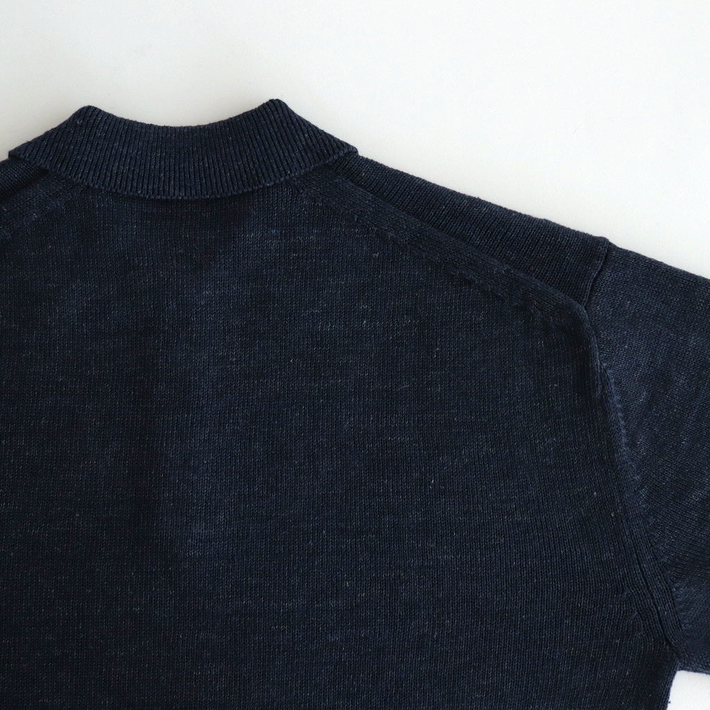 WASHED HIGH COUNT LINEN POLO #NAVY [BN-25SM-023]