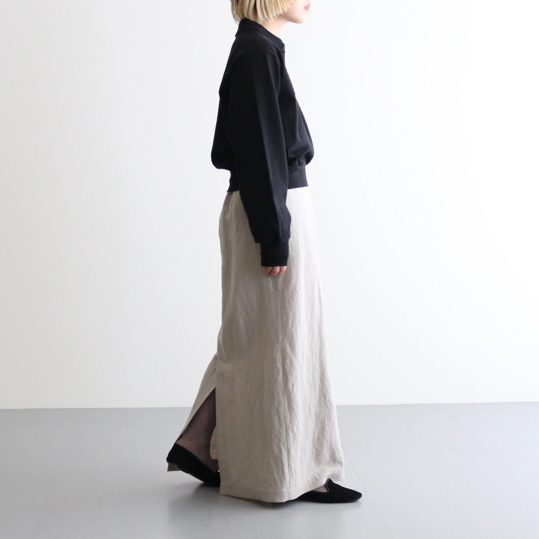 Co/Silk Nep Harf-Zip Shirt #Black [BHS25S037]