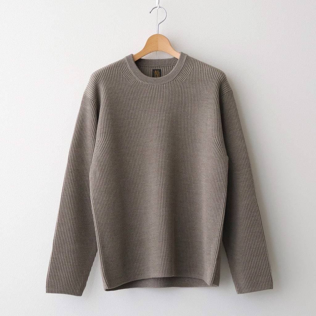SOLID WOOL RIB CREW NECK #MELANGE BROWN [BN-25FM-042]